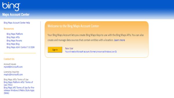 bing map account center